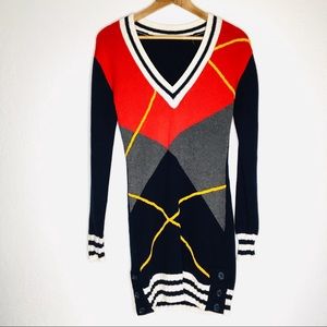 L.A.M.B. Argyle V-Neck Sweater Dress